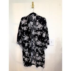 Spiritual Gangster Floral Kimono Cardigan Black Boho Lightweight Layering Small
